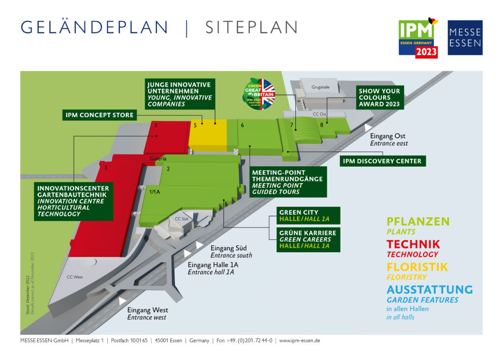 Na zdjęciu widać plan hal centrum targowego Messe Essen, w których odbywają się targi IPM Essen